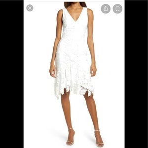 New Floret Studios Romantic White Lace Sheath Handkerchief Bottom Sexy Dress